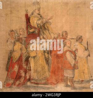 Die Prozession von Papst Sylvester I. gemalt von Raffaello Sanzio (Raffael) um 1516–1517. Sylvester war der 33. Papst. Stockfoto