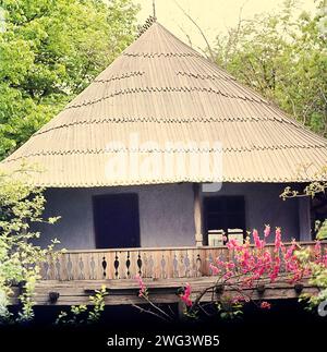 Das Dorfmuseum in Bukarest, Rumänien, ca. 1977. Das Äußere eines Hauses aus dem 19. Jahrhundert aus dem Gorj County. Stockfoto