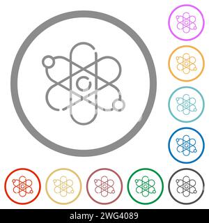 Physik flache farbige Symbole in runden Umrissen auf weißem Hintergrund Stock Vektor