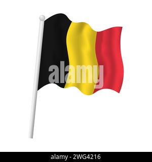 Belgische Flagge am Fahnenmast winkt im Wind. Belgischer Tricolor Vektor isolierte Objektabbildung. Schwarze, rote und gelbe Flaggenstruktur Stock Vektor