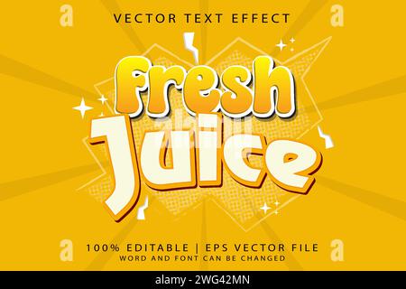 Fresh Juice 3D Cartoon Vorlage Stil Premium Vektor mit editierbarem Texteffekt Stock Vektor