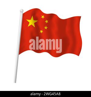 China-Flagge am Fahnenmast winkt im Wind. Vektor isolierte Illustration der chinesischen Flagge gelbe Sterne roter Hintergrund. Symbol der Volksrepublik China Stock Vektor