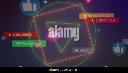 Bild des Netzwerks von Mediensymbolen auf blauem Hintergrund Stockfoto