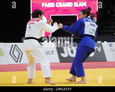 Paris, Frankreich. Februar 2024. Faiza Mokdar aus Frankreich gegen Christa Deguchi aus Kanada, Finale Frauen -57 kg während des Paris Grand Slam 2024, IJF Judo am 2. Februar 2024 in der Accor Arena in Paris, Frankreich - Foto Laurent Lairys/DPPI Credit: DPPI Media/Alamy Live News Stockfoto
