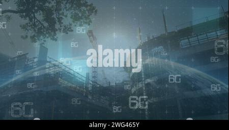 Abbildung des Scans des Oszilloskops und 6g-Text über der Baustelle Stockfoto