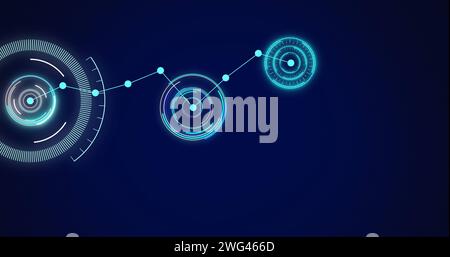 Abbildung des Scans von Oszilloskopen und des Netzwerks von Verbindungen auf dem digitalen Bildschirm Stockfoto