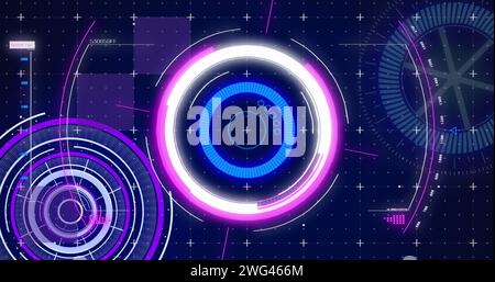 Bild des Scans und der Datenverarbeitung von Oszilloskopen auf blauem Hintergrund Stockfoto