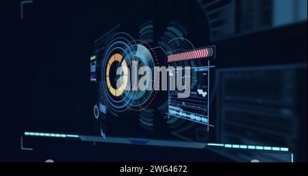 Bild von Scopes, die über einen digitalen Bildschirm scannen und Daten verarbeiten Stockfoto