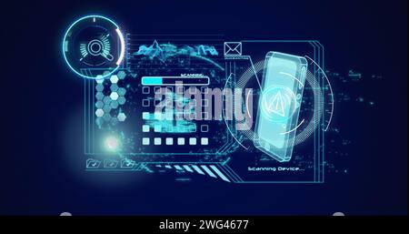 Bild des Scans und der Datenverarbeitung von Oszilloskopen auf dem digitalen Bildschirm Stockfoto