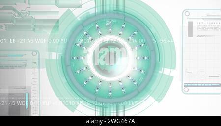 Bild von Scopes, die über einen digitalen Bildschirm scannen und Daten verarbeiten Stockfoto