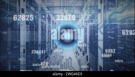 Abbildung der Scope-Scannummern, die sich im Technikraum mit Computerservern ändern Stockfoto