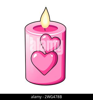 Niedliche Vektor-Icon Kerze mit rosa roten Herzen für Valentinstag. Flache Design-Elemente-Kollektion. Minimale Zeichentrickdarstellung für Design-Webbanner und Stock Vektor