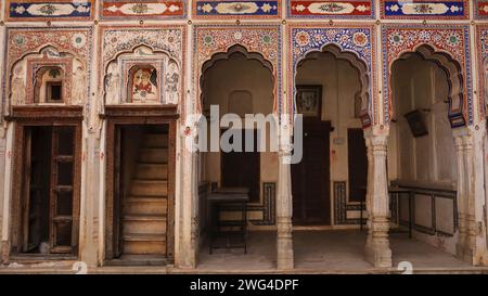 Gemälde im Kamal Morarka Haveli Museum, Nawalgarh, Rajasthan, Indien. Stockfoto