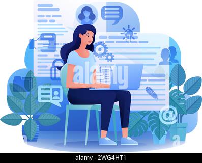 Cartoon Für Die Online-Jobsuche Für Frauen Stock Vektor