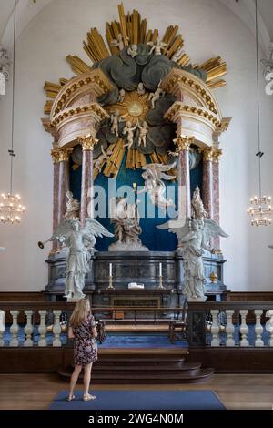 Die evangelisch-lutherische Erlšserkirche (dŠnisch vor Frelsers Kirke) ist eine Barockkirche in der dŠnischen Hauptstadt Kopenhagen. Sie ist besonders Stockfoto