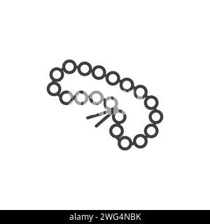 Heiliger Rosenkranz oder buddhistische mala. Symbol für lineare Gebetskranken. Schwarze einfache Illustration von religiösem Accessoire mit Quaste. Attribut von Chri Stock Vektor