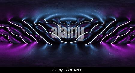 Abstrakte dar futuristische Studiowand goldene und blaue Beleuchtung und runde geometrische Shapes360 Panorama vr-Umgebungskarte Stockfoto