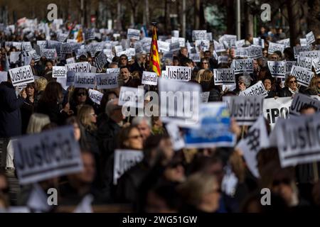 Madrid, Madrid, Spanien. Februar 2024. Anwälte und Anwälte aus verschiedenen Verbänden und Gruppen in Spanien, mit Spruchbändern und Gewändern, während einer Demonstration durch die Hauptstraßen Madrids, die einen fairen Ruhestand forderten und eine würdevolle Rechtshilfe forderten. (Kreditbild: © Luis Soto/ZUMA Press Wire) NUR REDAKTIONELLE VERWENDUNG! Nicht für kommerzielle ZWECKE! Stockfoto