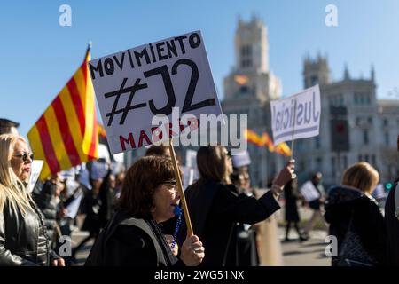 Madrid, Madrid, Spanien. Februar 2024. Anwälte und Anwälte aus verschiedenen Verbänden und Gruppen in Spanien, mit Spruchbändern und Gewändern, während einer Demonstration durch die Hauptstraßen Madrids, die einen fairen Ruhestand forderten und eine würdevolle Rechtshilfe forderten. (Kreditbild: © Luis Soto/ZUMA Press Wire) NUR REDAKTIONELLE VERWENDUNG! Nicht für kommerzielle ZWECKE! Stockfoto