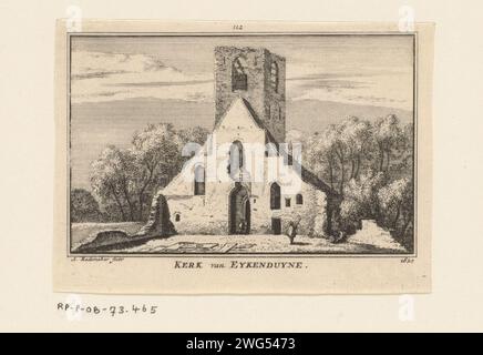 Blick auf die Ruinen der Eichen- und Dünenkirche, 1620, Abraham Rademaker, 1727 - 1733 drucken Blick auf die Ruinen der Eik und Duinen, einem ehemaligen Weiler, gelegen in den Dünen zwischen Loosduinen und den Haag, in der Lage, in der Situation um 1620. Ein paar Figuren sehen die Ruine. Amsterdamer Papiergravur der Kirche, des Klosters usw. Ruine der Kirche von Eiche und Dünen Stockfoto