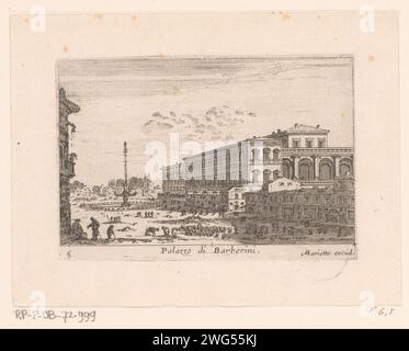 Blick auf den Palazzo Barberini, Israel Silvestre, 1646 Druck Paris Papier graviert Hôtel, d. h. kleiner Palast in der Stadt. Stadtblick im Allgemeinen; 'Veduta' Palazzo Barberini Stockfoto