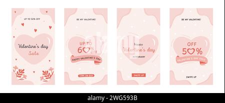 Vertikale Karten zum Valentinstag. Trendige Vorlagen für abstrakte Kunst, Banner, Poster, Vorlagen für Cover-Design, Hintergrundbilder für Social-Media-Geschichten. Vektor Stock Vektor