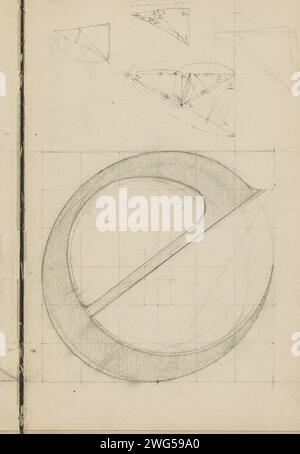 Buchstabe e, 1889 - 1894 auch Studien über Dreiecke. Seite 17 Recto aus einem Skizzenbuch mit 33 Blättern. Papier. Bleistiftbriefe Stockfoto