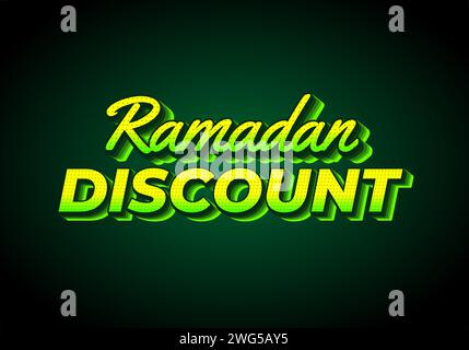Ramadan-Rabatt. Texteffekt-Design im 3D-Look. Gelb-grün. Dunkler Hintergrund Stock Vektor