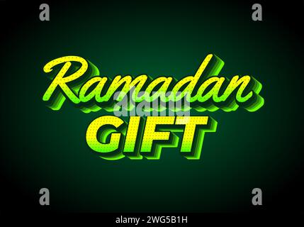 Ramadan-Geschenk. Texteffekt-Design im 3D-Look. Gelb-grün. Dunkler Hintergrund Stock Vektor