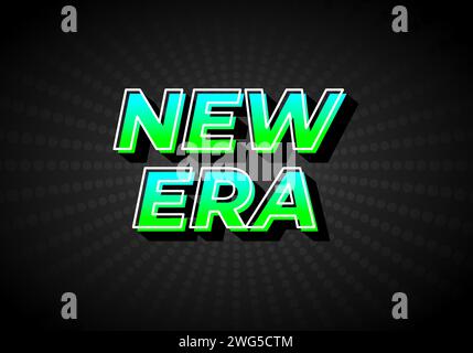 Neue Ära. Texteffekt-Design in verlaufsgrüner blauer Farbe, 3D-Look. Dunkler Hintergrund Stock Vektor