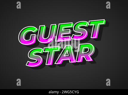 Gaststar. Texteffekt-Design im 3D-Look. Verlaufende lila grüne Farbe. Dunkler Hintergrund Stock Vektor