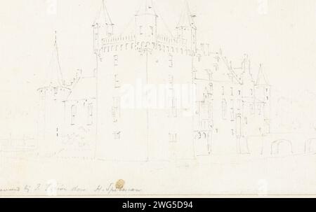 Blick auf die Kapelle des Valkhofhofs in Nijmegen, Abraham Rademaker, 1685 - 1735 Zeichnung des zweiten Hofes der Valkhofburcht mit der Absis der Sint-Maartenskapelle. Papier. Tinte. Bleistift / Pinselkirche (außen) Sint-Maartenskapel (Valkhof). Valkhof. Nijmegen Stockfoto