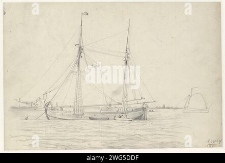 Schiff auf dem Wasser, Willem Anthonie van Deventer, 1834 - 1893 Zeichenpapier. Bleistift. Kreide-Segelschiff, Segelboot Stockfoto