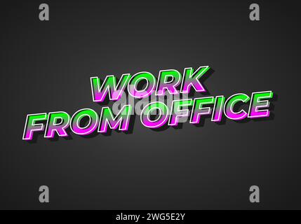 Arbeiten Sie vom Büro aus. Texteffekt-Design im 3D-Look. Verlaufende lila grüne Farbe. Dunkler Hintergrund Stock Vektor