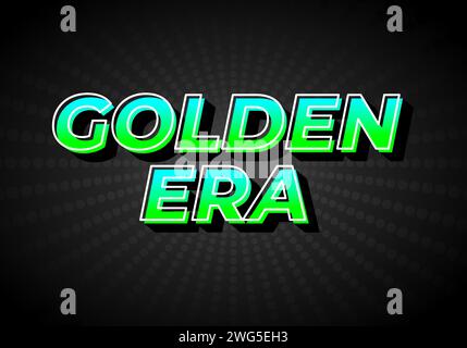 Goldene Ära. Texteffekt-Design in verlaufsgrüner blauer Farbe, 3D-Look. Dunkler Hintergrund Stock Vektor