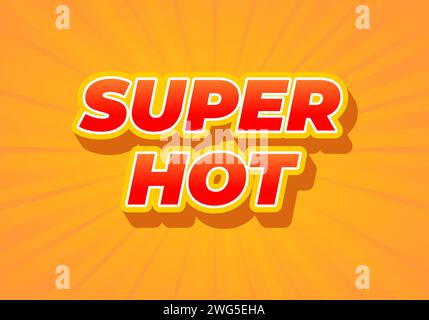 Super heiß. Texteffekt-Design im 3D-Look. Rote Farbe. Gelber Hintergrund Stock Vektor