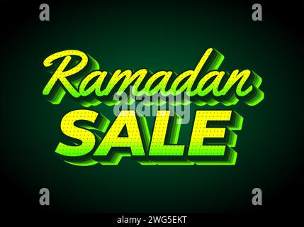 Ramadan-Angebot. Texteffekt-Design im 3D-Look. Gelb-grün. Dunkler Hintergrund Stock Vektor