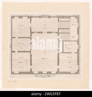 Karte des zweiten Stockwerks des Palazzo Interiano Pallavicini in Genua, Nicolaes Ryckmans, 1622 Druck mit italienischer Erklärung. Antwerpen Papier Gravur Plan  Architektur. Hôtel, d. h. kleiner Palast in der Stadt - AA - bürgerliche Architektur: Im Palazzo Interiano Pallavicini Stockfoto