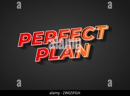 Perfekter Plan. Texteffekt-Design im 3D-Look. Rote gelbe Farbverlaufsfarbe. Dunkler Hintergrund Stock Vektor