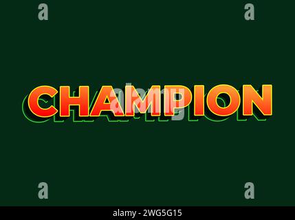 Champion. Texteffekt-Design im 3D-Look. Rote gelbe Farbe. Dunkelgrüner Hintergrund Stock Vektor