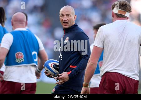 Rom, Italien. Februar 2024. Steve Borthwick Cheftrainer von England während des Six Nations Rugby-Spiels zwischen Italien und England im Stadio Olimpico in Rom am 3. Februar 2024. Foto Antonietta Baldassarre/Insidefoto Credit: Insidefoto di andrea staccioli/Alamy Live News Stockfoto