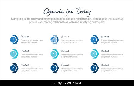 Infografik-Vorlage mit Symbolen und 9 Optionen oder Schritten. Zeitachse. Kann für Workflow-Layout, Diagramm, Banner und Webdesign verwendet werden. Vektorabbildung Stock Vektor