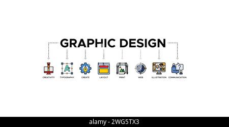 Grafik Design Banner Web Icon Vektor Illustration Konzept mit Symbol der Kreativität, Typografie, erstellen, Layout, drucken, Web, Abbildung Stock Vektor