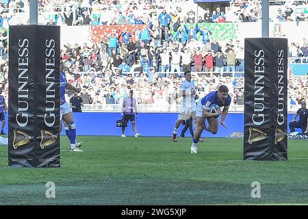 Rom, Italien. Februar 2024. Versuchen Sie es mit Alessandro Garbisi während des Six Nations Rugby-Spiels zwischen Italien und England im Stadio Olimpico in Rom am 3. Februar 2024. Foto Antonietta Baldassarre/Insidefoto Credit: Insidefoto di andrea staccioli/Alamy Live News Stockfoto