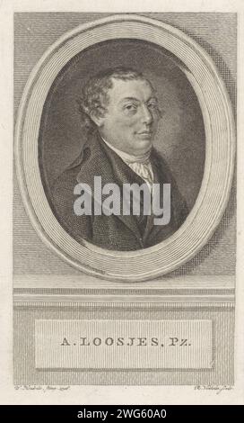 Porträt von Adriaan Pietersz. Loosjes, Reinier Vinker (I), nach Wybrand Hendriks, 1796 Druck Portrait des Dichters, Schriftstellers und Buchhändlers Adriaan Pietersz. Loosjes. Amsterdamer Papierätzung/Gravur Stockfoto