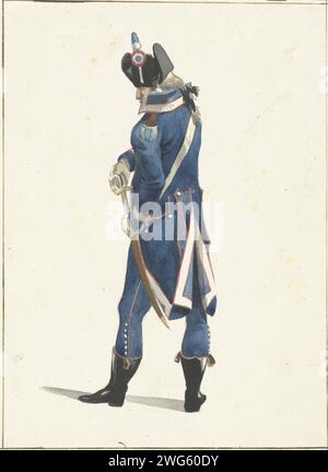 Soldat, der seinen Säbel zeichnet, Dirk Langendijk, 1758 - 1805 Zeichenpapier. Tinte. Aquarell (Farbe) Pinsel / Stift Handhabung von Waffen  militärische Ausbildung Stockfoto