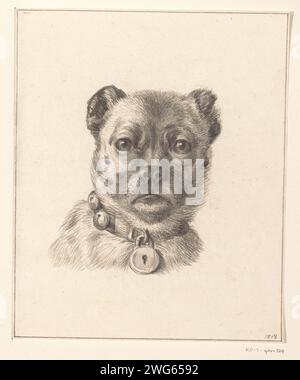 Hundekopf mit einem Kragen mit Schloss, von vorne Jean Bernard, 1818 Zeichenpapier. Bleistift. Kreidehund Stockfoto