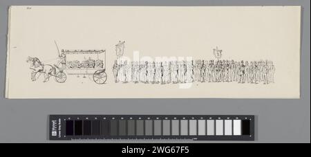 Historisch kostümierte Prozession in Amsterdam zum 25-jährigen Jubiläum von König Wilhelm III. 1874 (Platte 21), 1874 Druckplatte Nr. 21 mit dem Teil der Parade mit dem Musikkorps der Jungen des Waisenhauses der Diakonie und den Mitgliedern des Vereins der Praktizierenden der Tabak- und Zigarrenbox. Teil einer Serie von 24 Platten der kostümierten historischen und allegorischen Parade, die am 12. Mai 1874 in Amsterdam stattfand, als Teil der Festlichkeiten während des 25-jährigen Jubiläums von König Wilhelm III. Druckerei: Netherlandspublisher: AmsterdamVerlag: Amsterdamprinter: Amsterdam Stockfoto