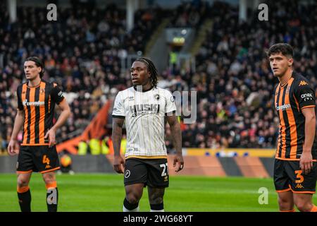 RUMPF, GROSSBRITANNIEN. Februar 2024. EFL Championship Football League: Hull City AFC gegen Millwall FC. Michael Obafemi vom FC Millwall. Paul Whitehurst/Alamy Live News Stockfoto