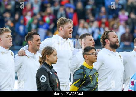 Roma, Latium, ITALIEN. Februar 2024. 03/2024 Rom, Olympiastadion, Rugby-Spiel gültig für das Internationale Six Nations Turnier 2023/24 zwischen Italien und England. Im Bild: England (Bild: © Fabio Sasso/ZUMA Press Wire) NUR REDAKTIONELLE VERWENDUNG! Nicht für kommerzielle ZWECKE! Stockfoto